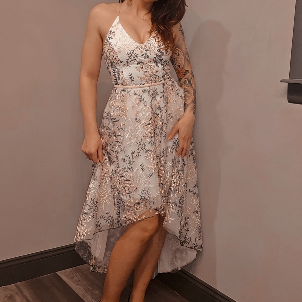 Women's Formal Dress with Floral Embroidery